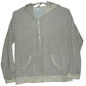 7th Ray Hoodie Size Large beige leopard print hooded jacket Full Zip zipper